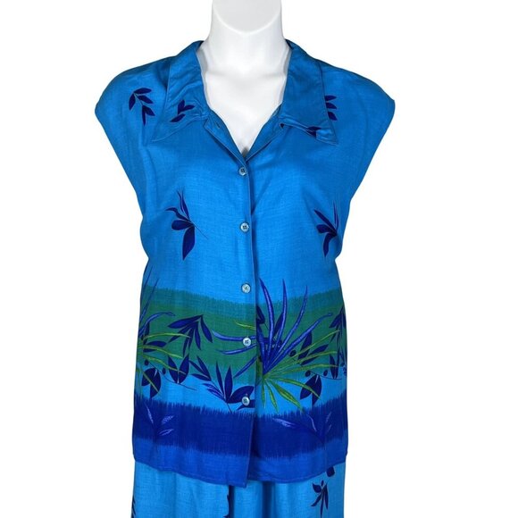 California Krush 3X Tropical 2-Piece Button Up Top Elastic Waist Pants  Vacation - Picture 4 of 16